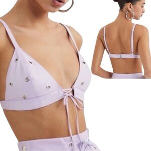 For Love and Lemons Roxie Grommet Lavender Bralette Size Small Vegan Leather NWT